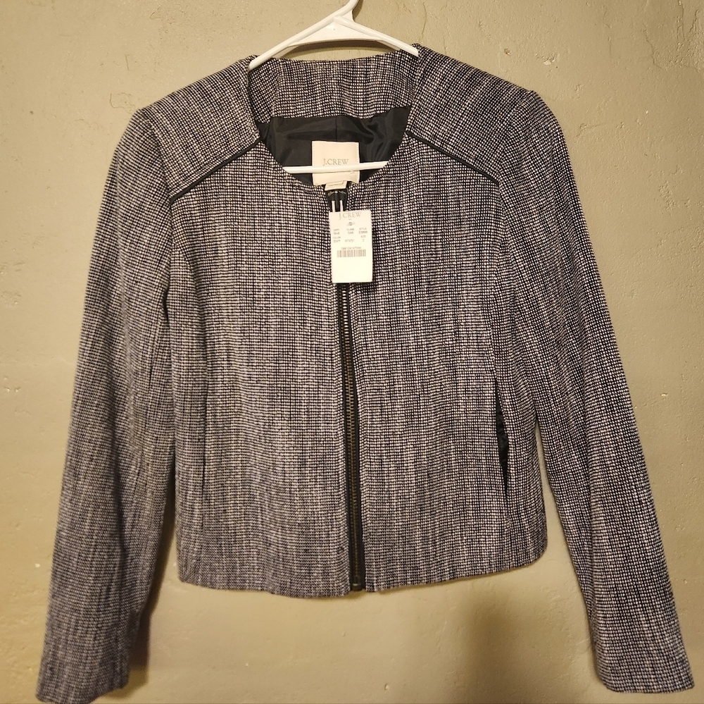 NWT J. Crew Cropped Zipper Blazer Cotton Size 0 Grey